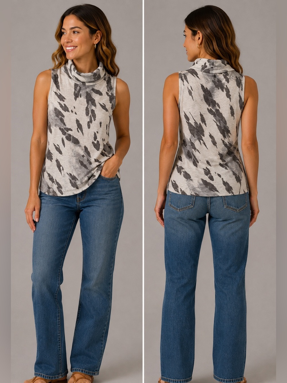 Express Neutral Abstract Print Sleeveless Turtleneck Tank Small NWT